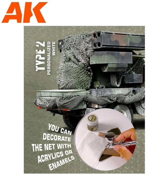 AK Interactive baltas kamufliažo tinklas, tipas 2, 1/35, AK8063