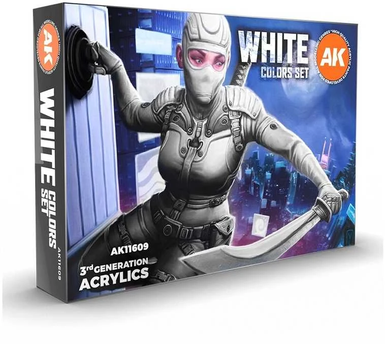 AK Interactive baltų atspalvių 3rd Gen akrilinių dažų rinkinys 6vnt