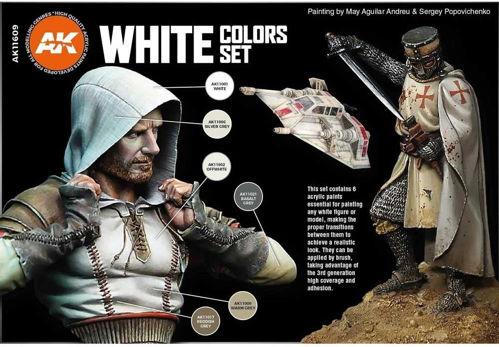 AK Interactive baltų atspalvių 3rd Gen akrilinių dažų rinkinys 6vnt