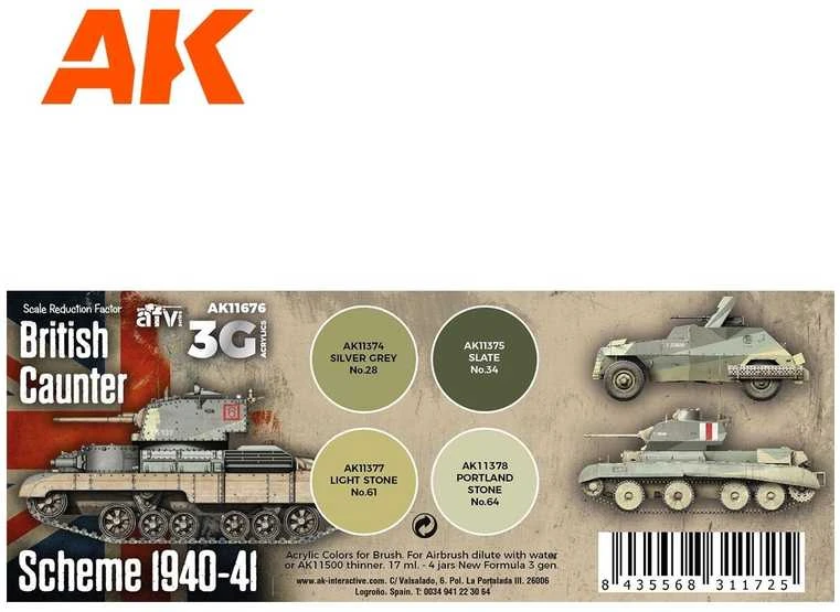 AK Interactive British Caunter Scheme akrilinių dažų rinkinys 1940–41