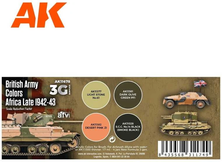AK Interactive Britų armijos Afrikos spalvos 1942-43 akrilo rinkinys