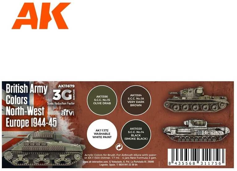 AK Interactive Britų armijos akriliniai dažai 1944–45, 4 spalvos