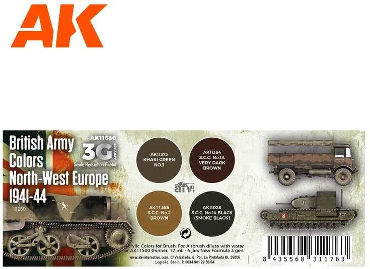 AK Interactive Britų armijos dažai N-V Europa 1941–44 akrilinis rinkinys