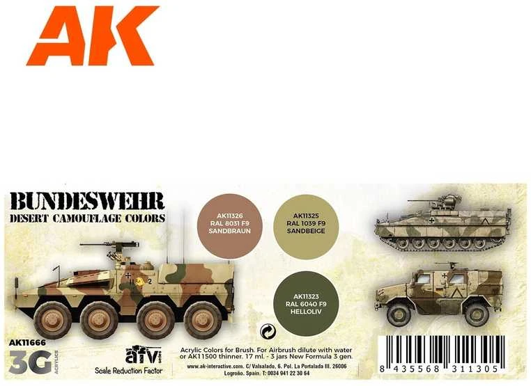 AK Interactive Bundeswehr dykumos kamufliažo akrilinių dažų rinkinys