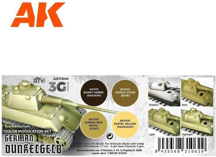 AK Interactive Dunkelgelb moduliacijos akrilinių dažų rinkinys
