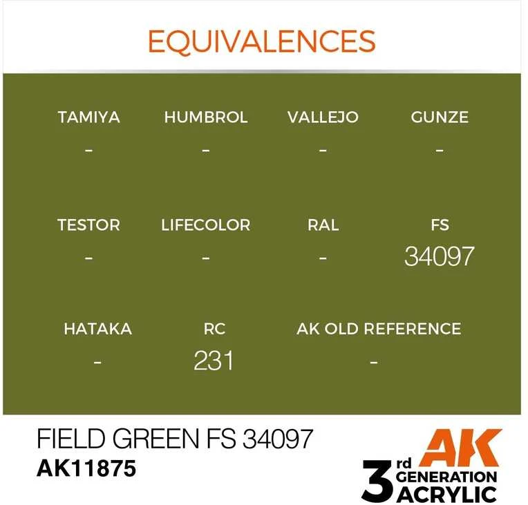 AK Interactive Field Žalias FS34097 akriliniai dažai lėktuvams 17 ml