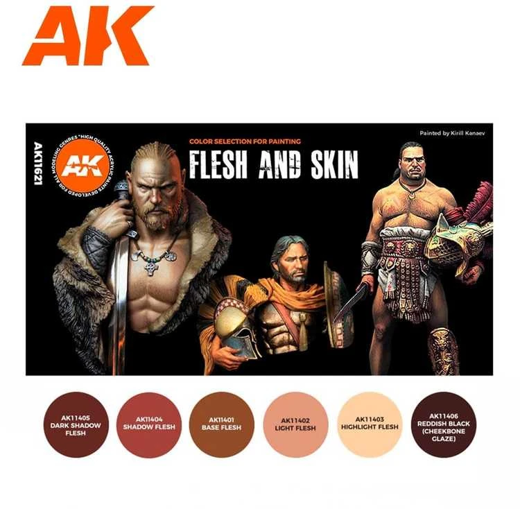 AK Interactive Flesh & Skin 3Gen akriliniai odos atspalvių dažai, 6 vnt.