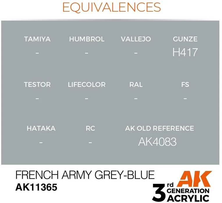 AK Interactive French Army Pilkas-Mėlyna AFV 3 kartos akriliniai dažai 17ml