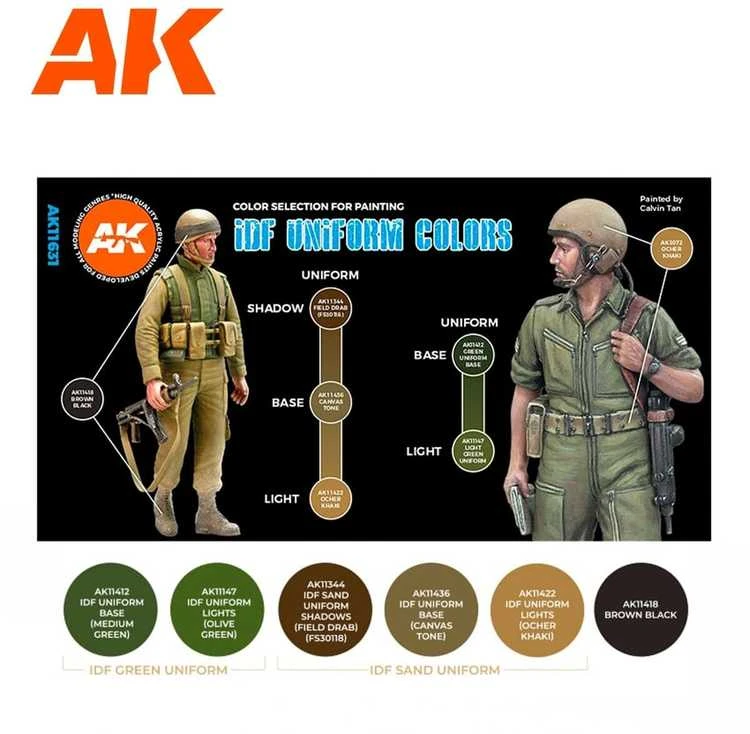 AK Interactive IDF uniformų spalvos 3Gen akrilinių dažų rinkinys