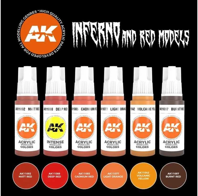 AK Interactive Inferno & Raudona 3rd Gen akrilinių dažų rinkinys, 6 spalvos