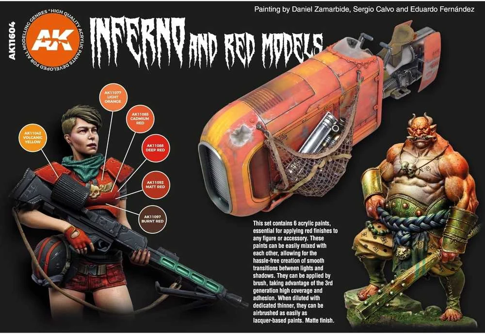 AK Interactive Inferno & Raudona 3rd Gen akrilinių dažų rinkinys, 6 spalvos