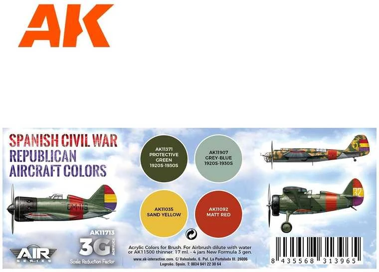 AK Interactive Ispanijos karo respublikoniški lėktuvų dažai, 4x akrilai