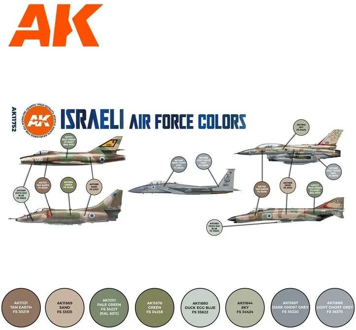AK Interactive Izraelio oro pajėgų akrilinių dažų rinkinys 3 kartos