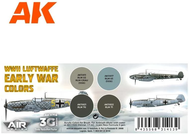 AK Interactive Luftwaffe ankstyvojo karo akrilinių dažų rinkinys