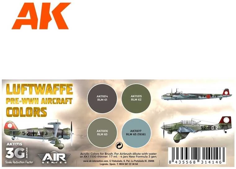 AK Interactive Luftwaffe prieškarinių lėktuvų akrilinių dažų rinkinys