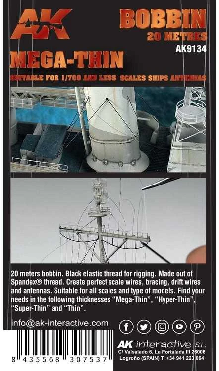 AK Interactive mega plona elastinga gija 1:700 masteliui, 20D