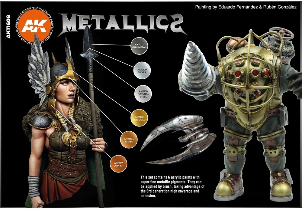 AK Interactive metalinių akrilinių dažų rinkinys modeliui, 6 spalvos