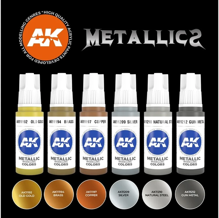 AK Interactive metalinių akrilinių dažų rinkinys modeliui, 6 spalvos
