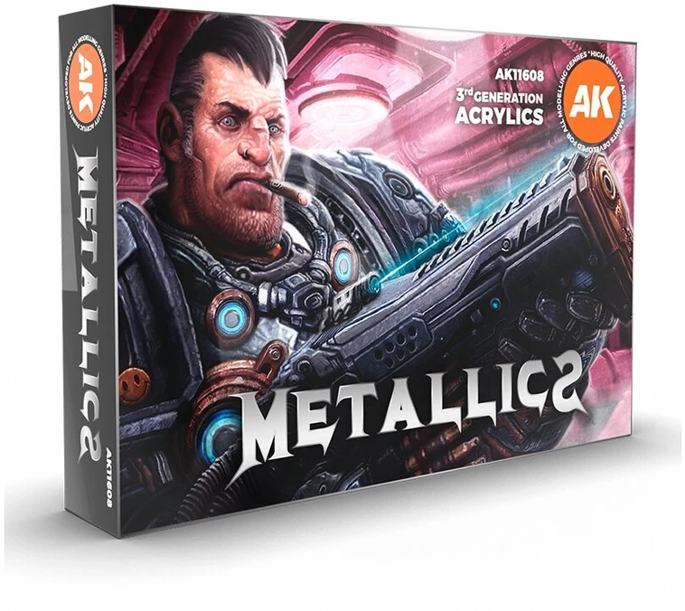AK Interactive metalinių akrilinių dažų rinkinys modeliui, 6 spalvos
