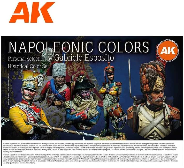AK Interactive Napoleono uniformų akrilinių dažų rinkinys, 18 spalvų