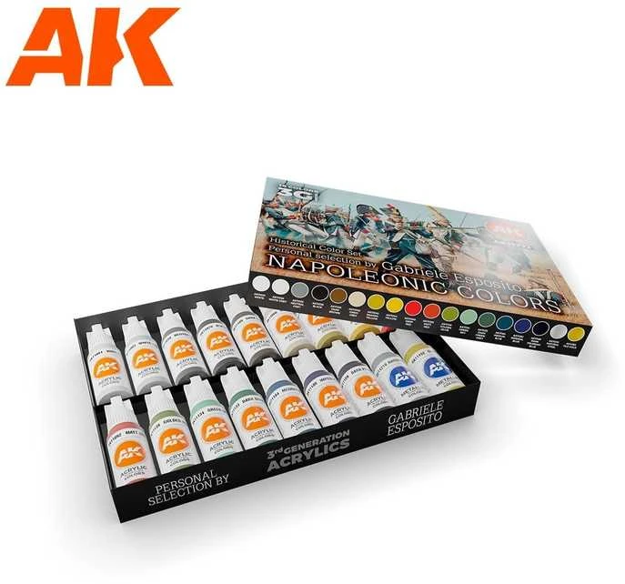 AK Interactive Napoleono uniformų akrilinių dažų rinkinys, 18 spalvų