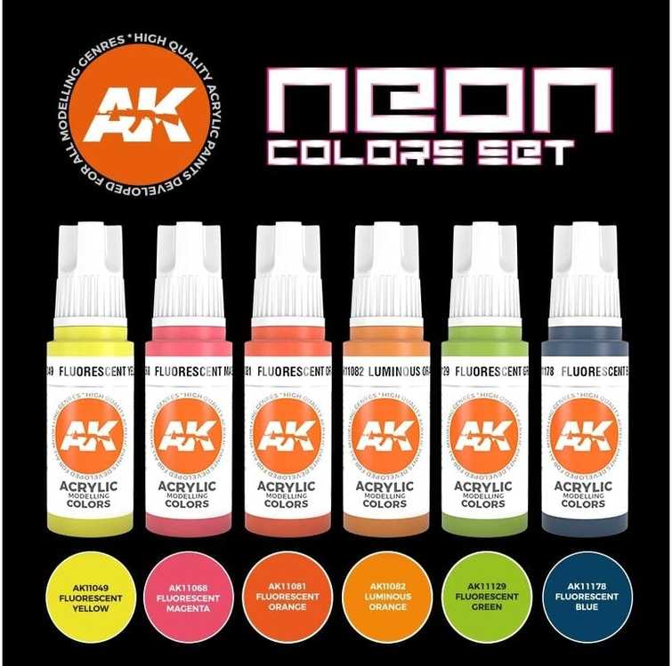 AK Interactive neoniniai akriliniai dažai, fluorescencinis rinkinys 6 vnt.