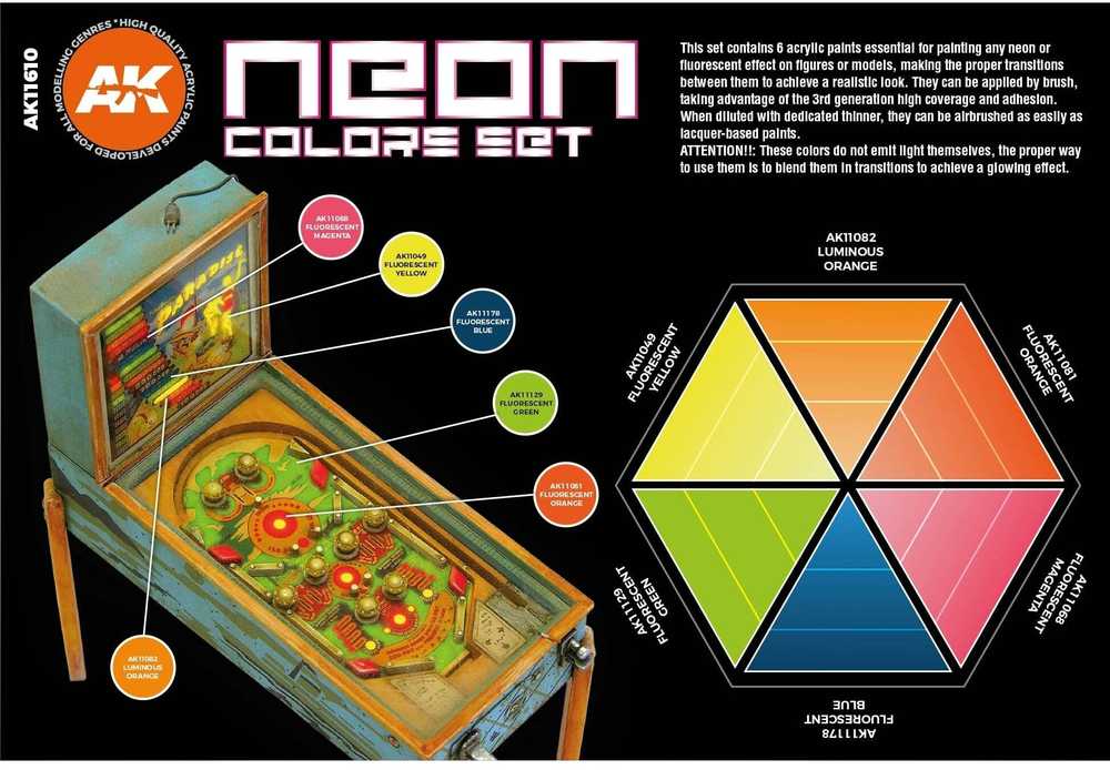 AK Interactive neoniniai akriliniai dažai, fluorescencinis rinkinys 6 vnt.