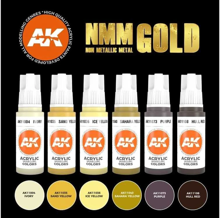 AK Interactive NMM Auksas 3rd Gen akrilinių dažų rinkinys, 6 vnt