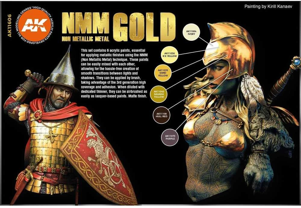 AK Interactive NMM Auksas 3rd Gen akrilinių dažų rinkinys, 6 vnt