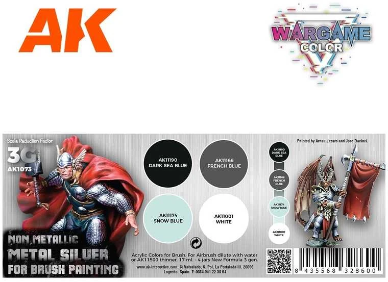 AK Interactive NMM sidabro akrilinių dažų rinkinys figūrėlėms, 4 spalvos