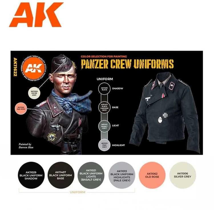AK Interactive Panzer ekipažo juodos uniformos dažų rinkinys 3Gen