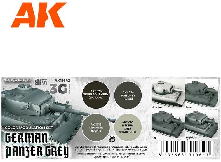 AK Interactive Panzer Pilkas moduliacijos akrilinių dažų rinkinys 3Gen