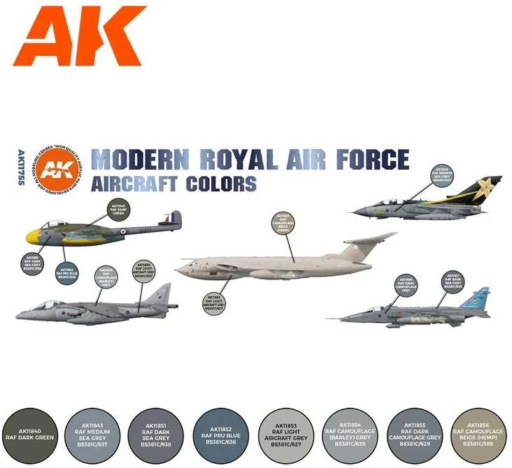 AK Interactive RAF lėktuvų akriliniai dažai, 8 vnt., AK11755