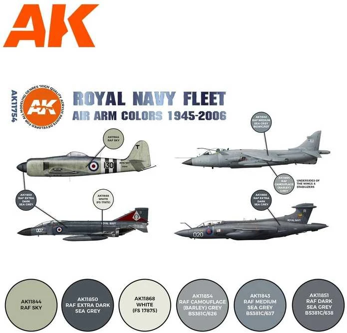 AK Interactive RN lėktuvų spalvų akriliniai dažai 1945–2006, 6 vnt.