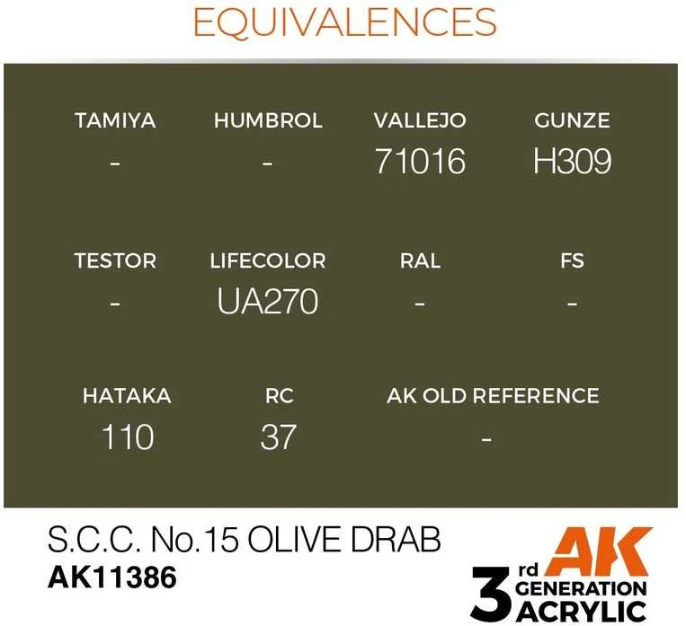 AK Interactive S.C.C. No.15 Olive Drab AFV akriliniai dažai 17 ml