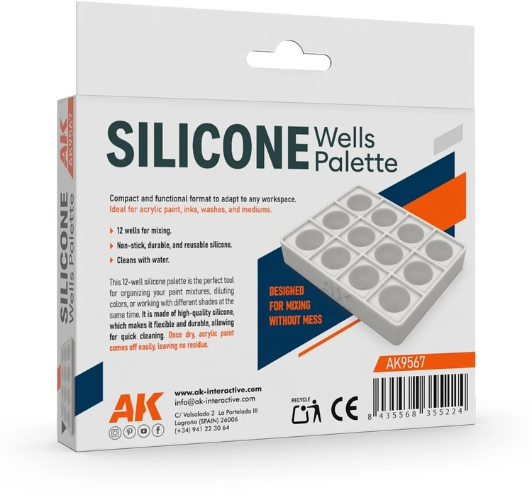 Ak Interactive Silikoninė dažų paletė su 12 įdubų – lanksti ir lengvai valoma