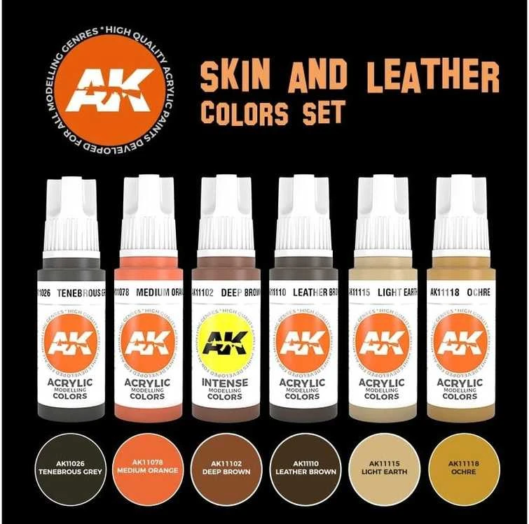 AK Interactive Skin & Leather akrilinių dažų rinkinys, 6 spalvos