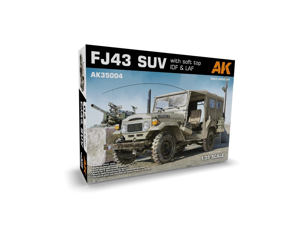 AK Interactive Toyota Land Cruiser FJ43 IDF/LAF su minkštu stogu 1/35 rinkinys