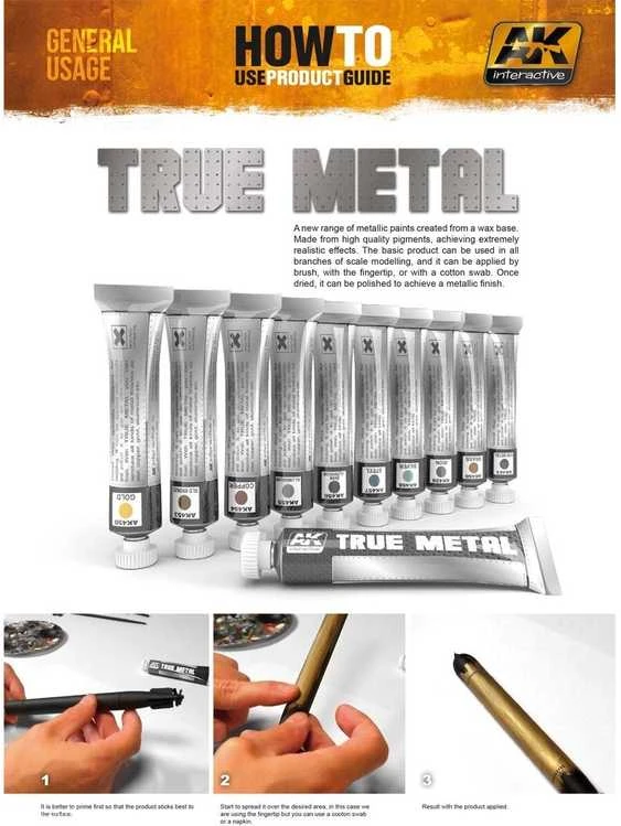 AK Interactive True Metal Gold vaško metaliniai dažai modeliavimui