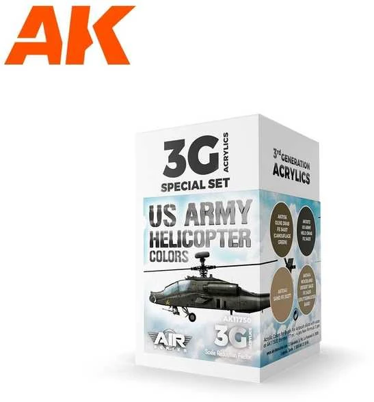 AK Interactive US Army sraigtasparnių spalvų 3 kartos akrilinių dažų rinkinys