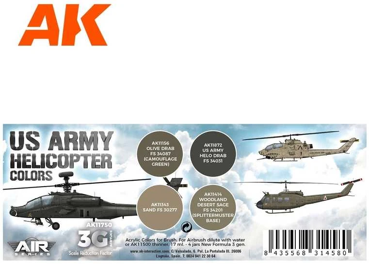 AK Interactive US Army sraigtasparnių spalvų 3 kartos akrilinių dažų rinkinys