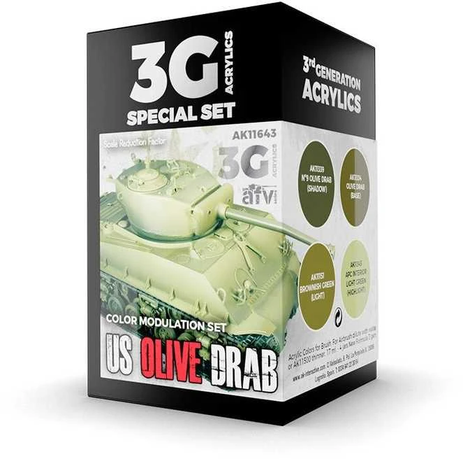 AK Interactive US Olive Drab moduliacijos akrilinių dažų rinkinys