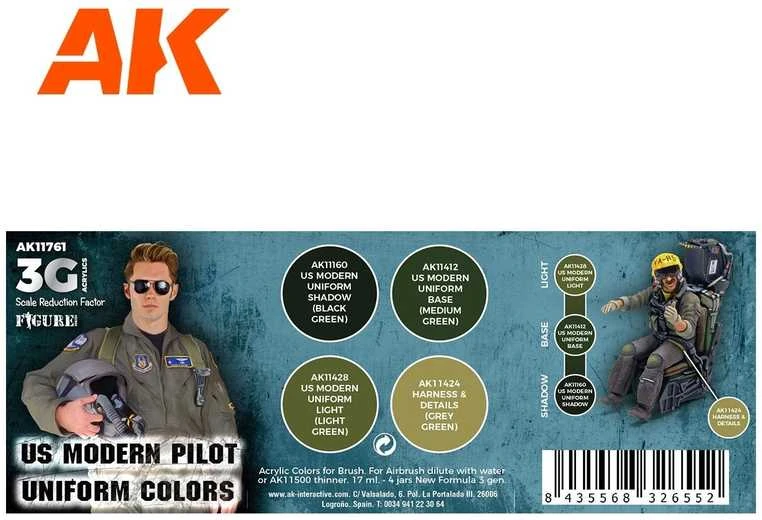 AK Interactive US pilotų uniformų akrilinių dažų rinkinys 3rd Gen