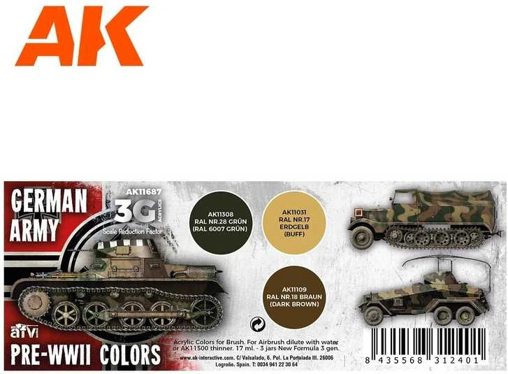 AK Interactive Vokiečių kariuomenės spalvų 3 kartos akrilų rinkinys