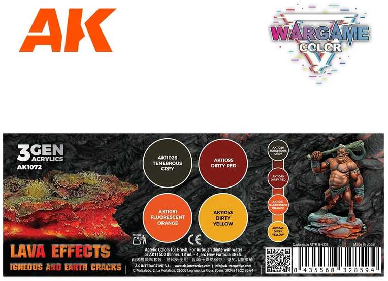 AK Interactive Wargame Lava efektų akrilinių dažų rinkinys 3Gen
