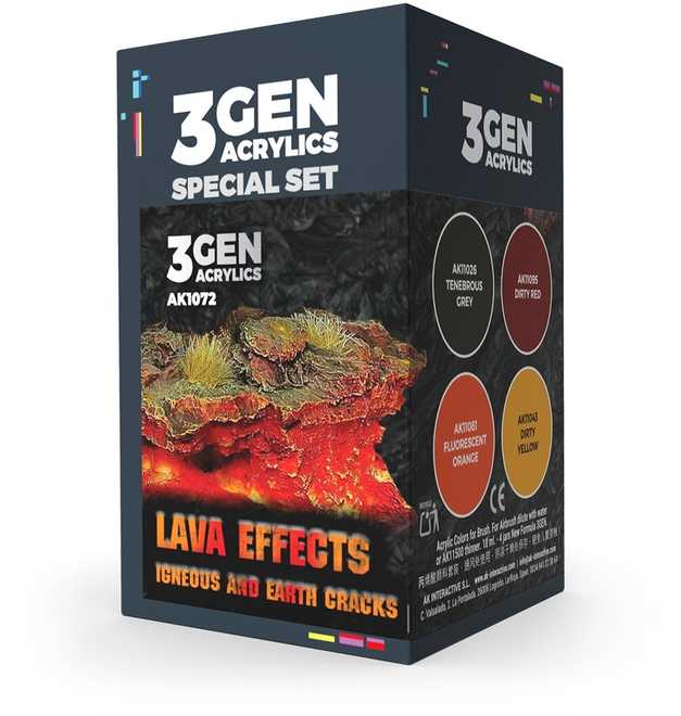 AK Interactive Wargame Lava efektų akrilinių dažų rinkinys 3Gen