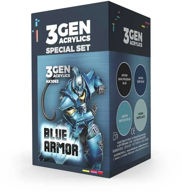 AK Interactive Wargame mėlynos šarvų spalvos 3Gen akrilinių dažų rinkinys