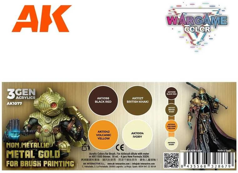 AK Interactive Wargame NMM aukso akrilinių dažų rinkinys su teptuku