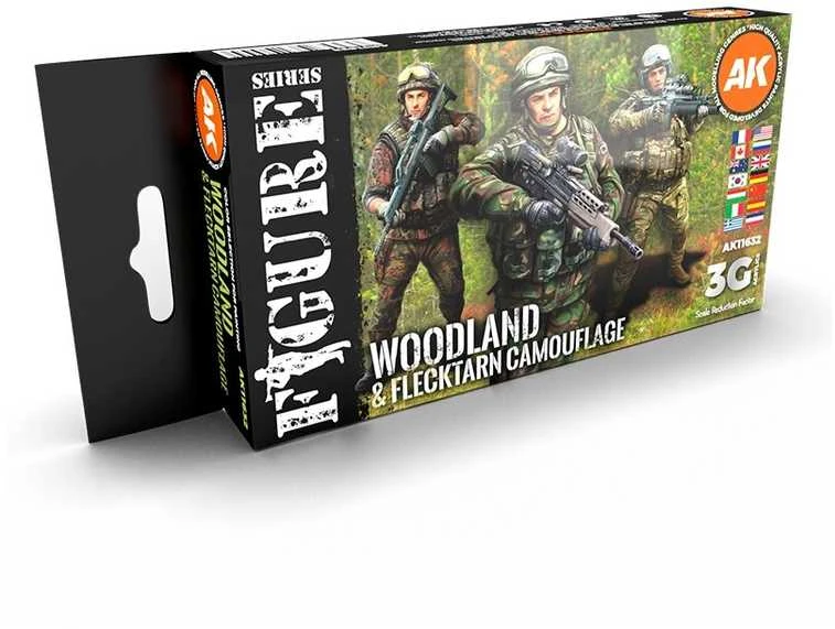 AK Interactive Woodland & Flecktarn 3Gen akrilinių dažų rinkinys