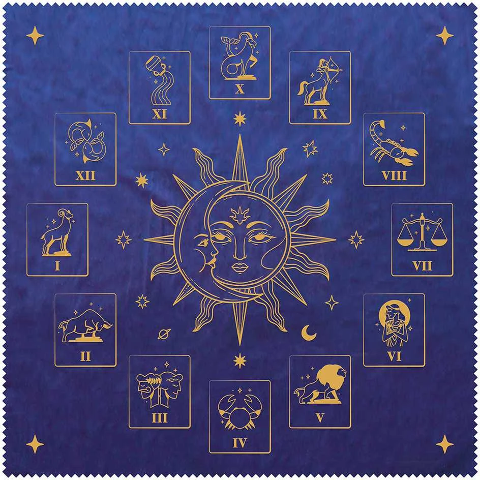Aksominis violetinis zodiako kilimėlis taro kortoms 50x50 cm – Lo Scarabeo